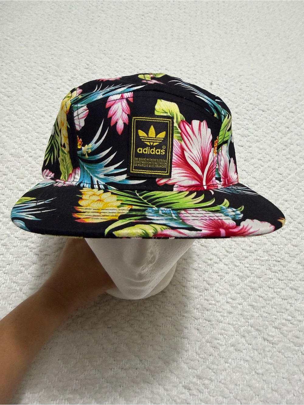 Adidas Label on Floral Black Hat Adjustable Cap